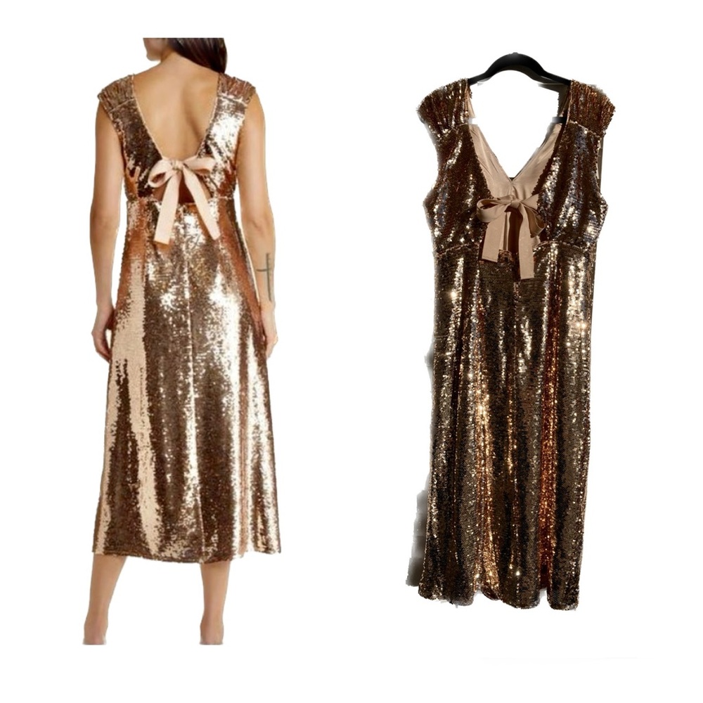 Adelyn Rae Gold Sequin Midi Dress Bow Back Size L NWT - Picture 5 of 16